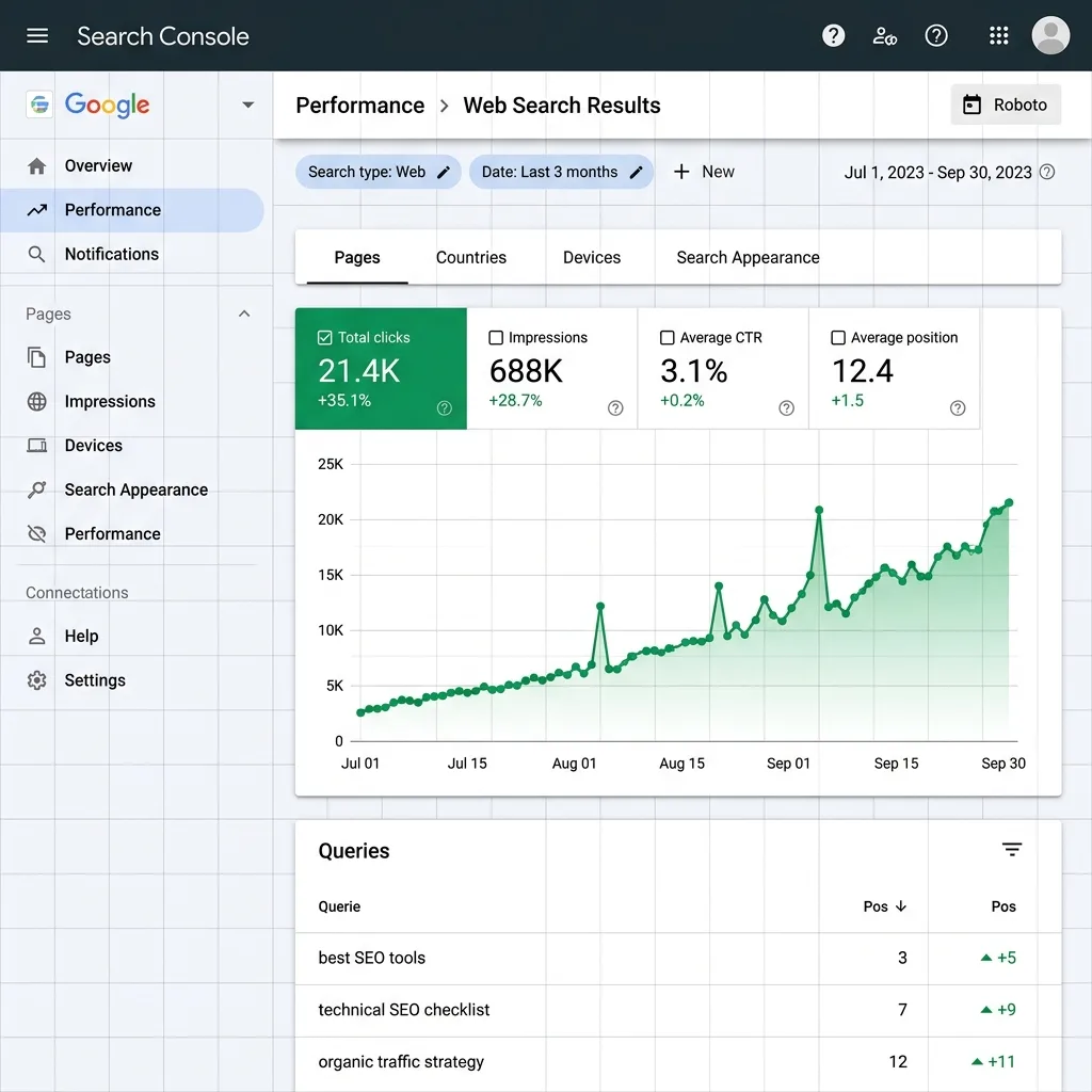 Biểu đồ kết quả SEO Search Console