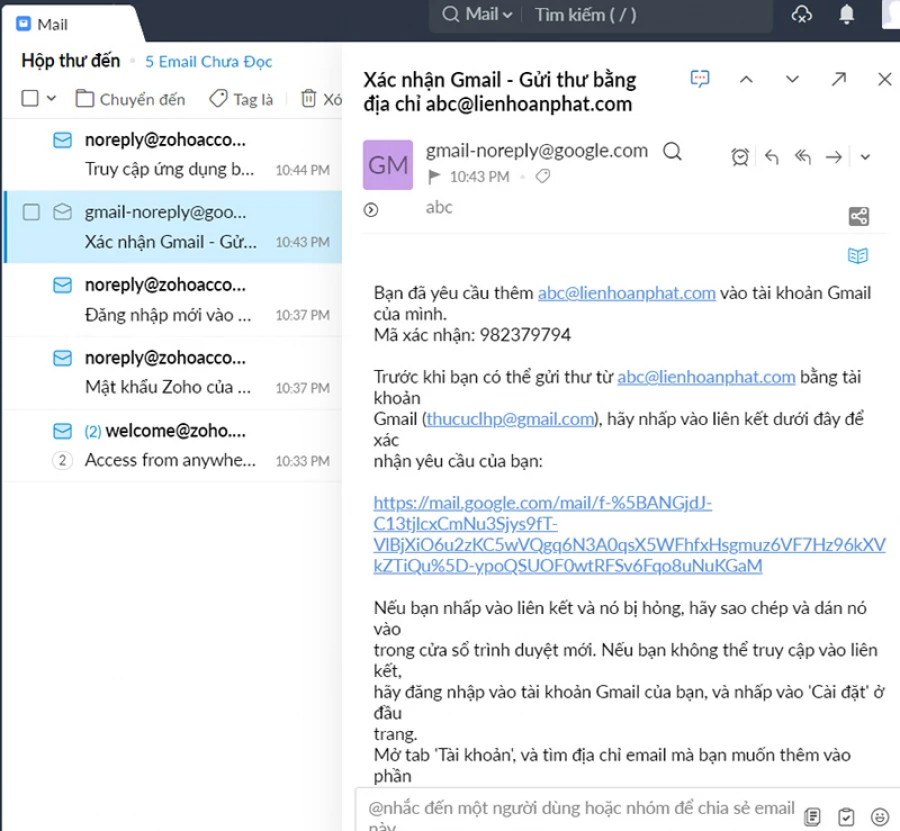 xác nhận thêm email vào google