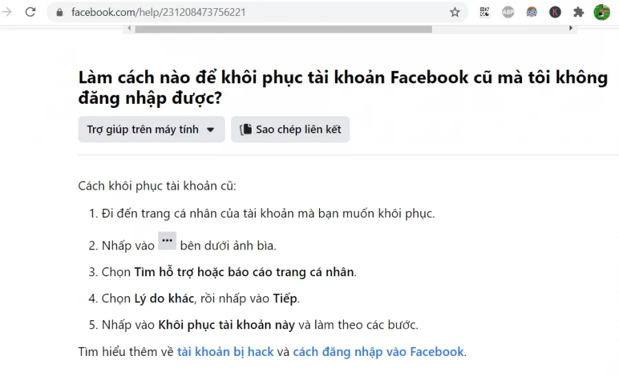 cách khôi phục tài khoản facebook