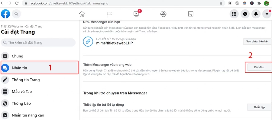 Lấy code tích hợp chat facebook vào website