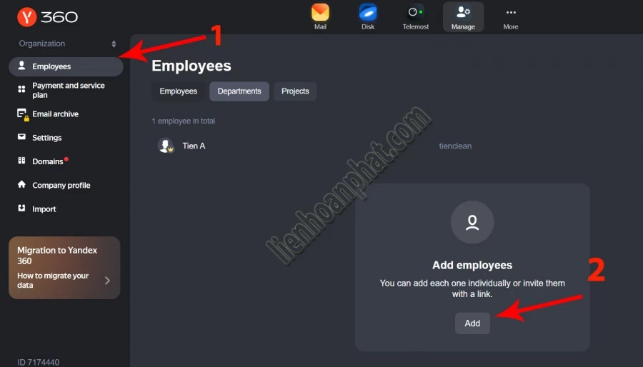 tạo email theo tên miền yandex