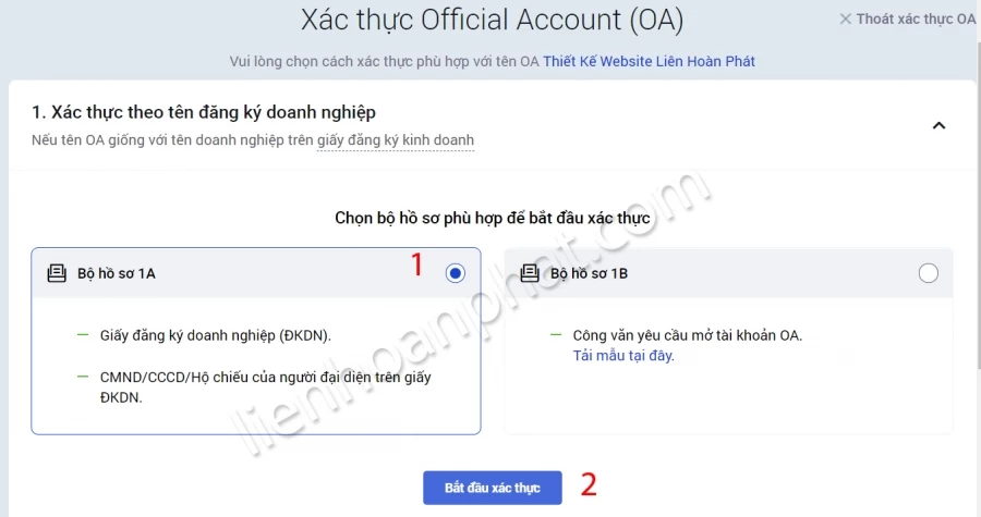 xác thực tài khoản zalo OA